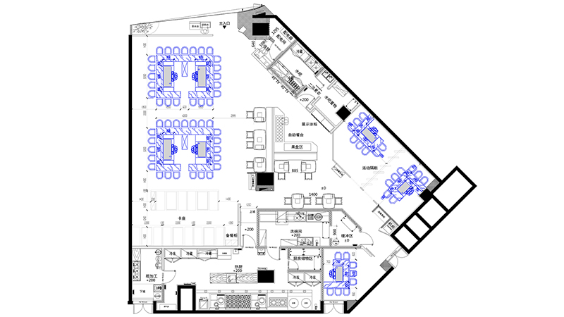 7臺(tái)鐵板燒設(shè)備，大廳+3個(gè)包間，共70個(gè)板前就餐位